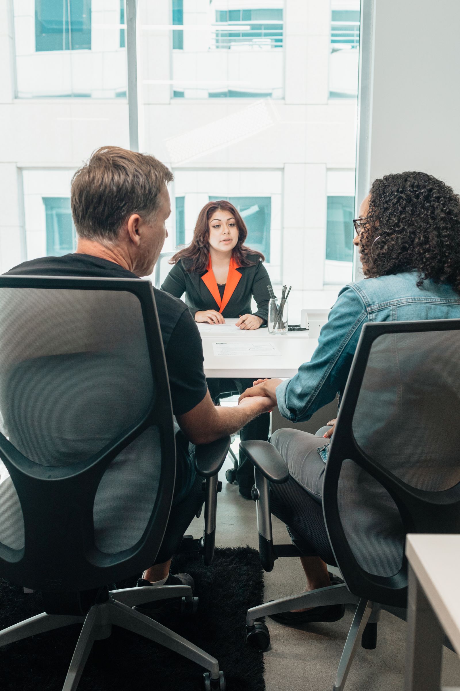 Lawyer meeting client in office