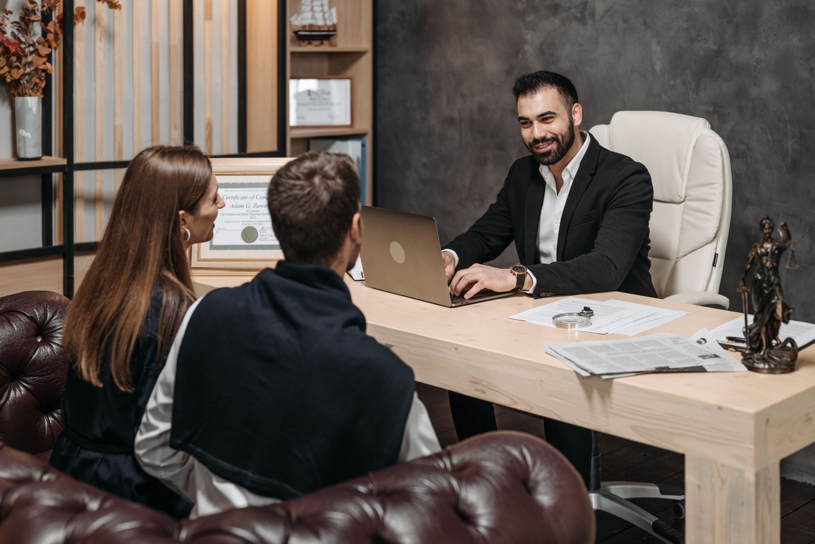 Lawyer meeting client in office