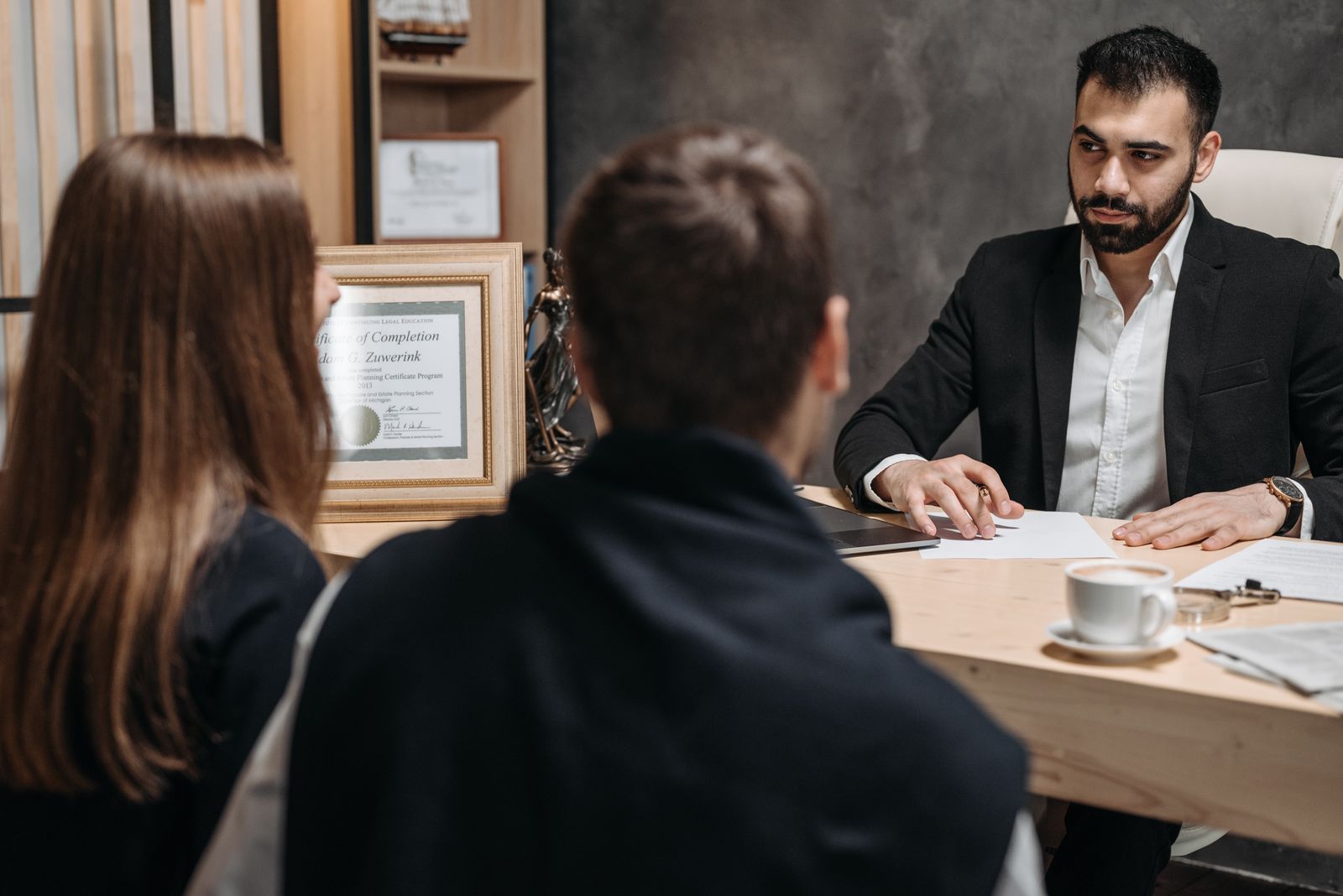 Lawyer meeting client in office