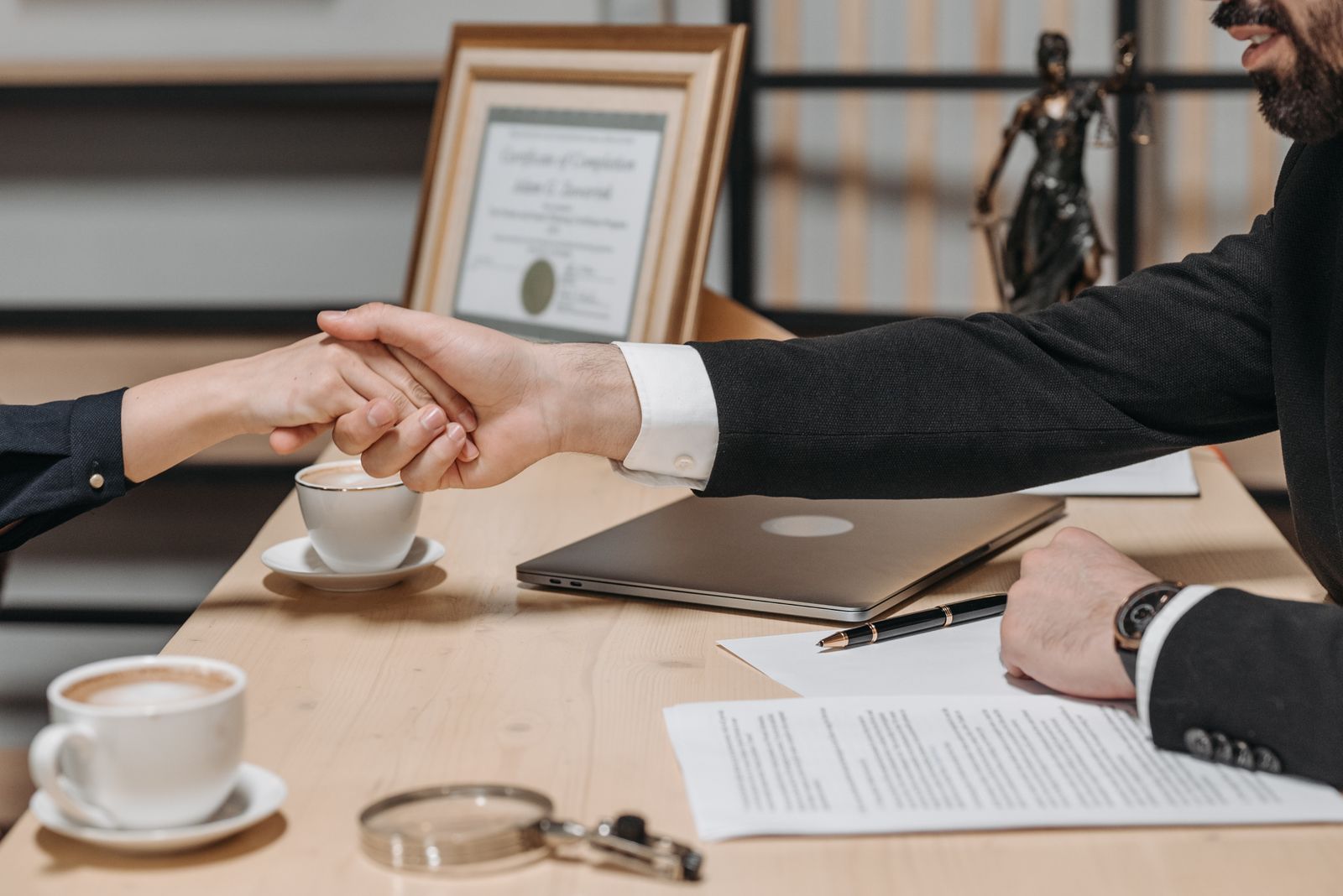 Lawyer meeting client in office