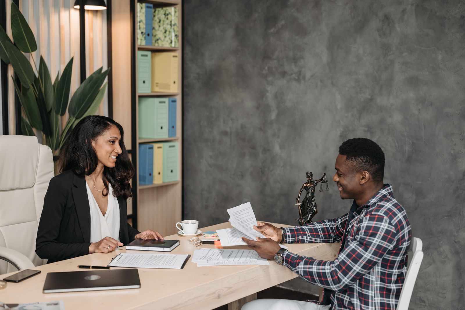 Lawyer meeting client in office