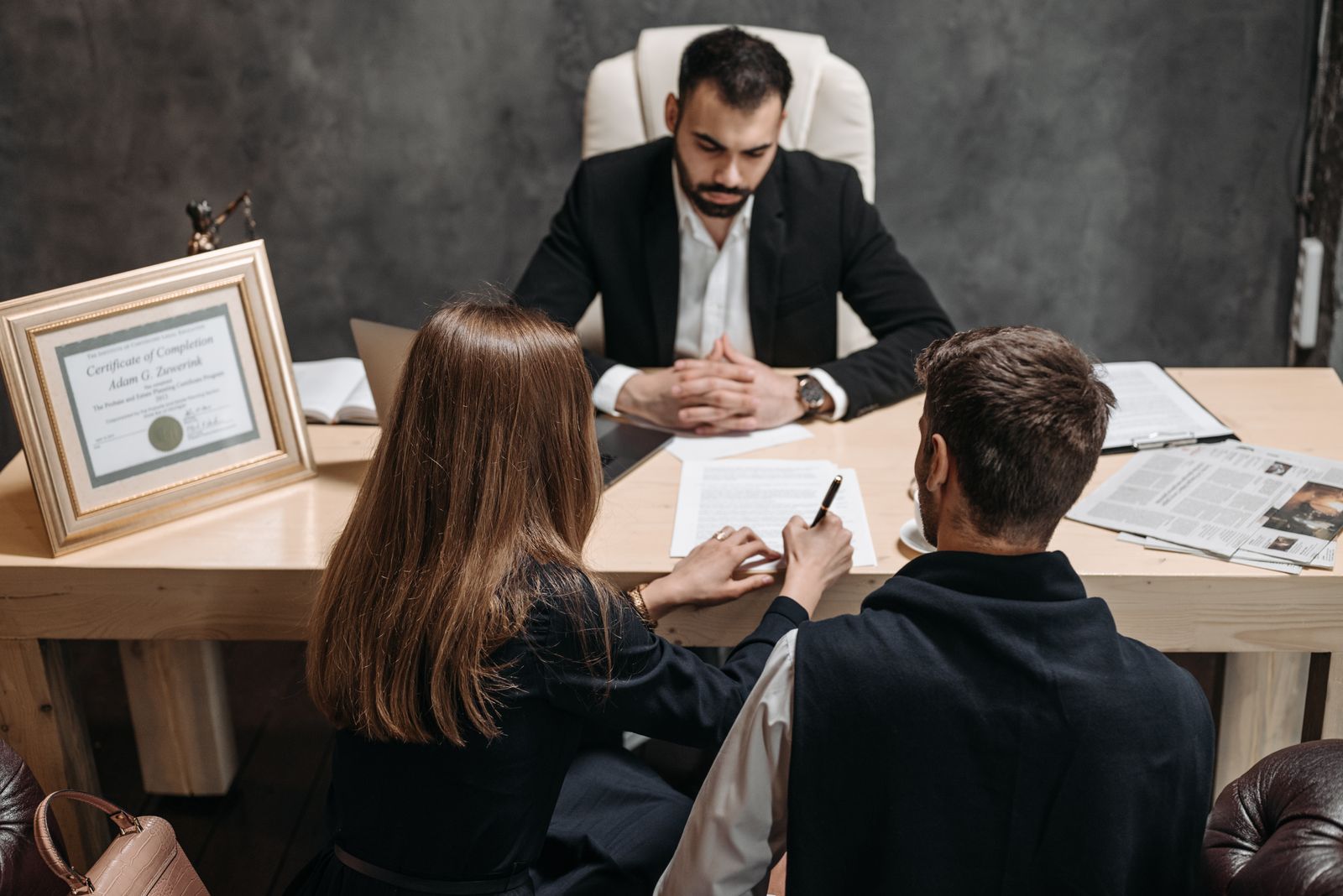 Lawyer meeting client in office