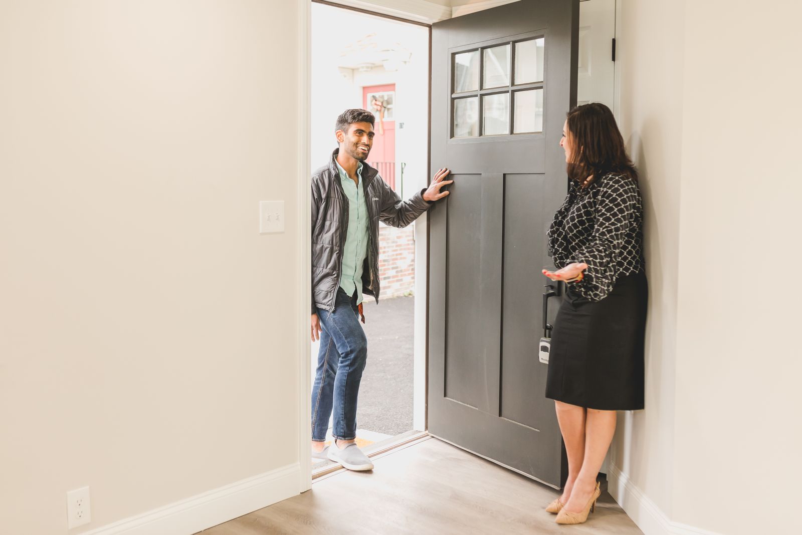 Insurance agent meeting homeowners