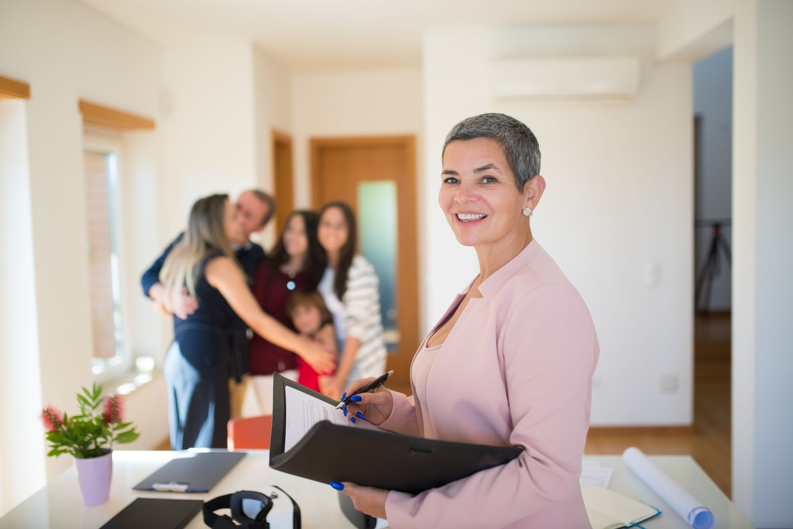 Insurance agent meeting homeowners