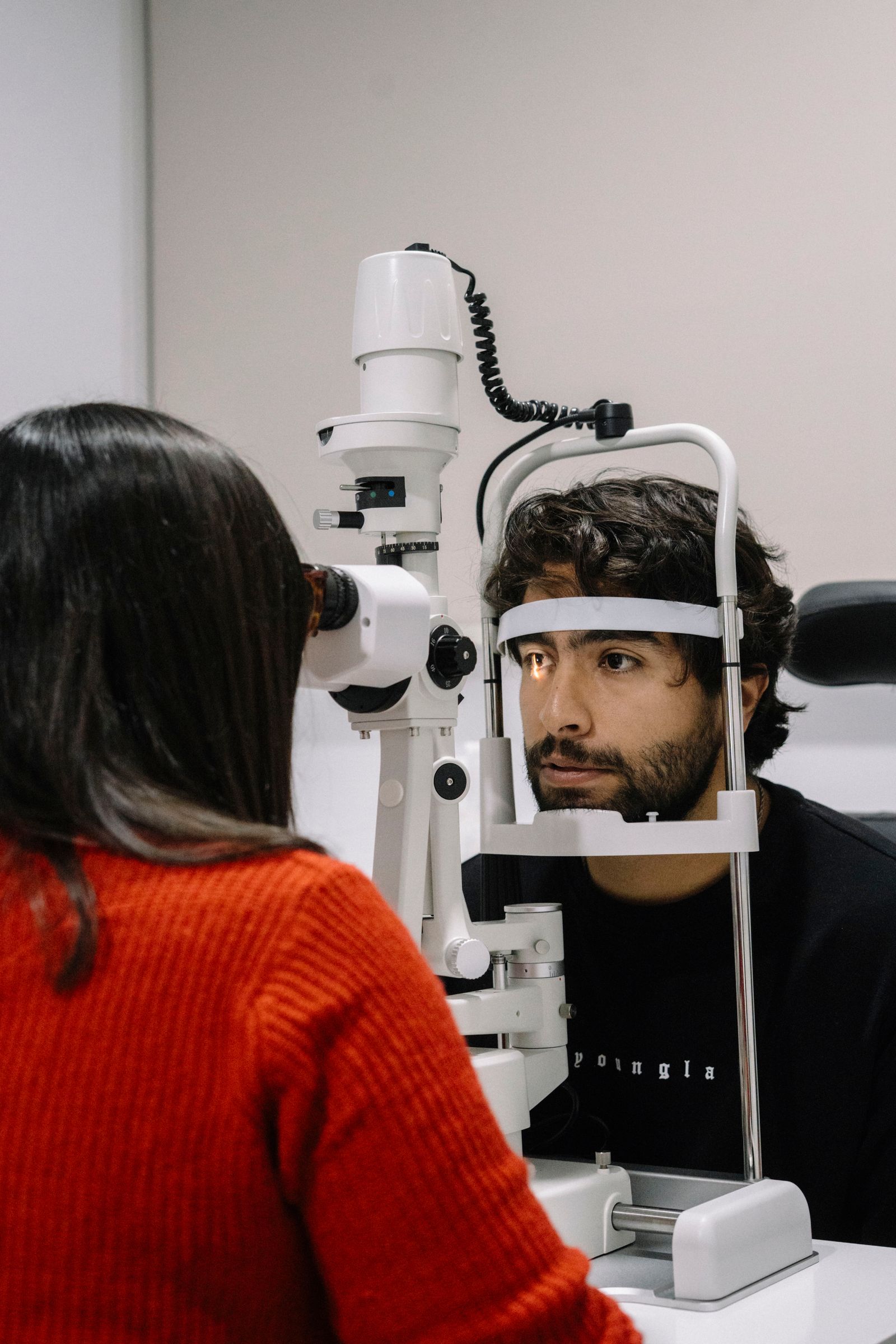 Patient undergoing eye examination at clinic