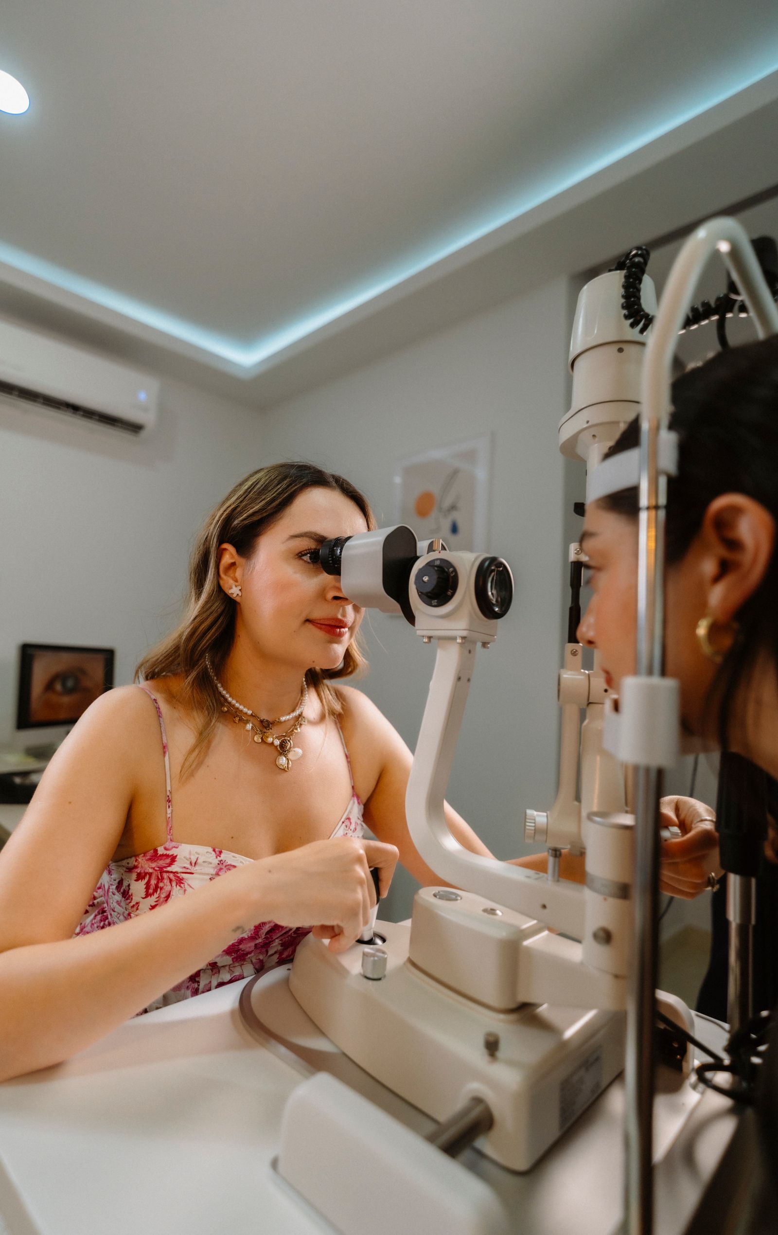 Woman undergoing eye examination in clinic